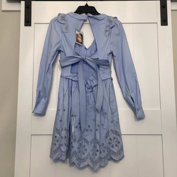NWT Self Portrait  Cotton Broderie A-Line Mini Dress Light Blue 0 - Picture 12 of 15
